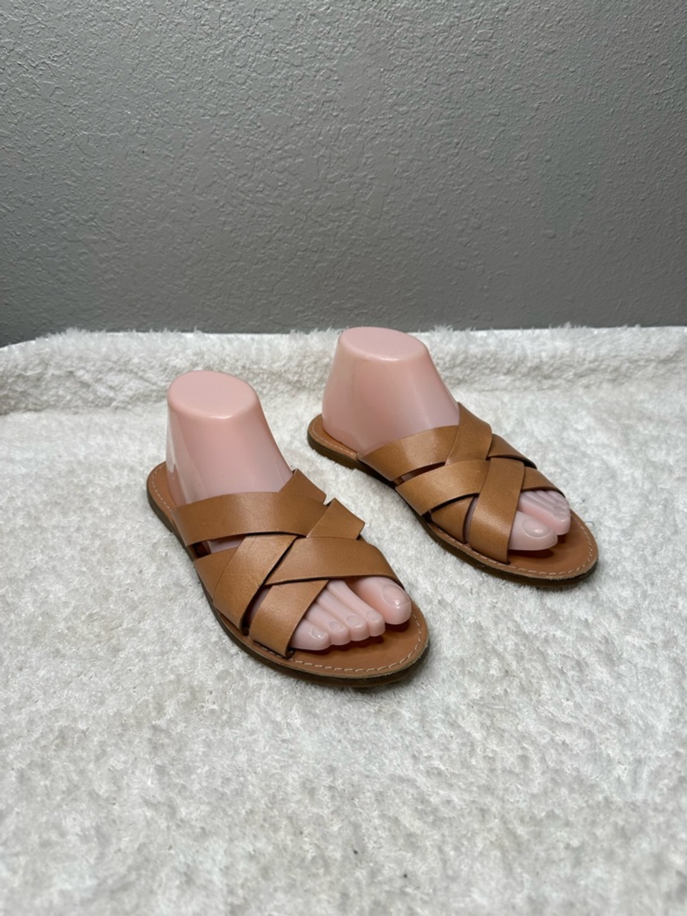 Madewell Woven Leather Slides Flat Crisscross Sandals Brown Tan Size 8